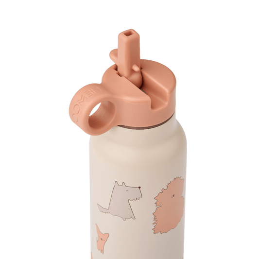 Liewood | Falk RVS Thermosfles Cats and Dogs 350 ml | Misty - 5715493474898