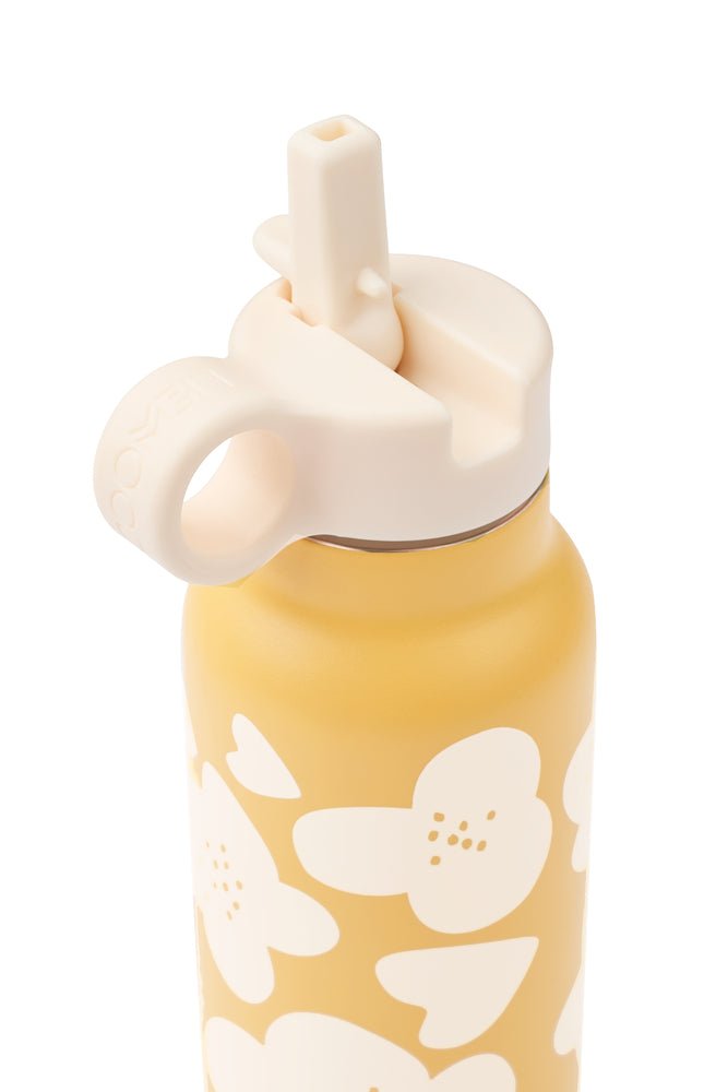 Liewood | Falk RVS Thermosfles Flower 350 ml | Lemon Yellow - 5715493550677