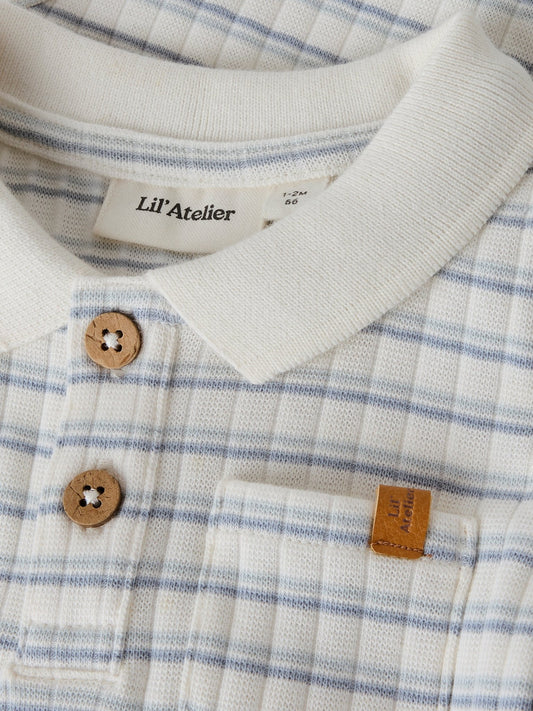 Lil' Atelier | Haldur Polo Romper | Coconut Milk Dusty Blue - 5715866104629
