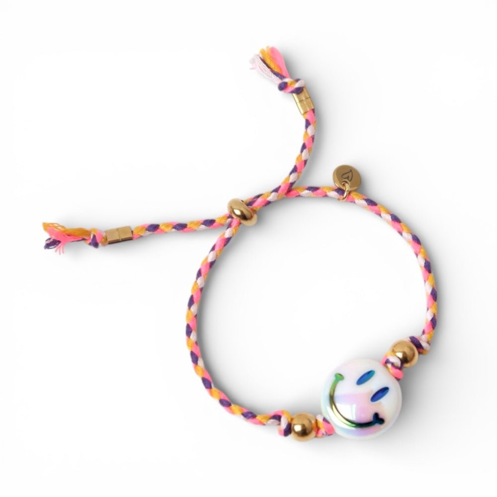 LOVEissue | Armband Happy Smiley | Wit/Roze -