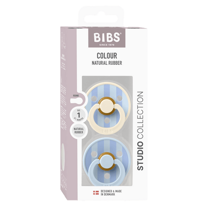 BIBS | Studio Colour Block Fopspeen 2 - pack | Baby Blue Dusty Blue | Maat 2 - 