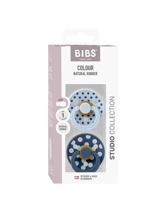 BIBS | Studio Colour Polka Fopspeen 2-pack | Baby Blue/Steel Blue - 5713795276530