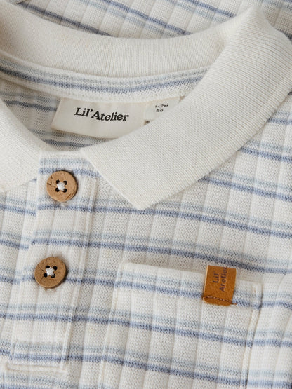 Lil' Atelier | Haldur Polo Romper | Coconut Milk Dusty Blue - 5715866104629