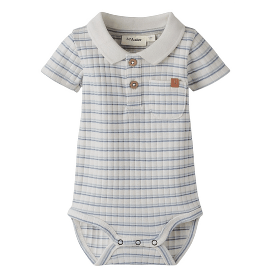 Lil' Atelier | Haldur Polo Romper | Coconut Milk Dusty Blue - 5715866104629