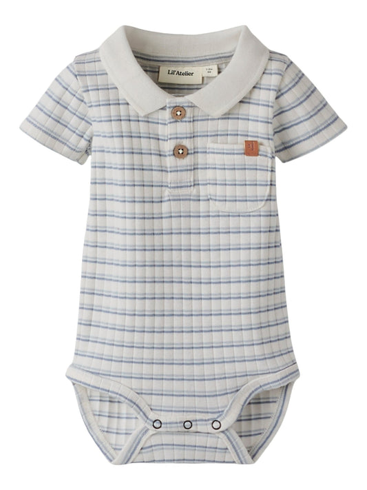 Lil' Atelier | Haldur Polo Romper | Coconut Milk Dusty Blue - 5715866104629