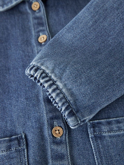 Lil' Atelier | Obello Loose Overshirt Ruches | Dark Blue Denim - 