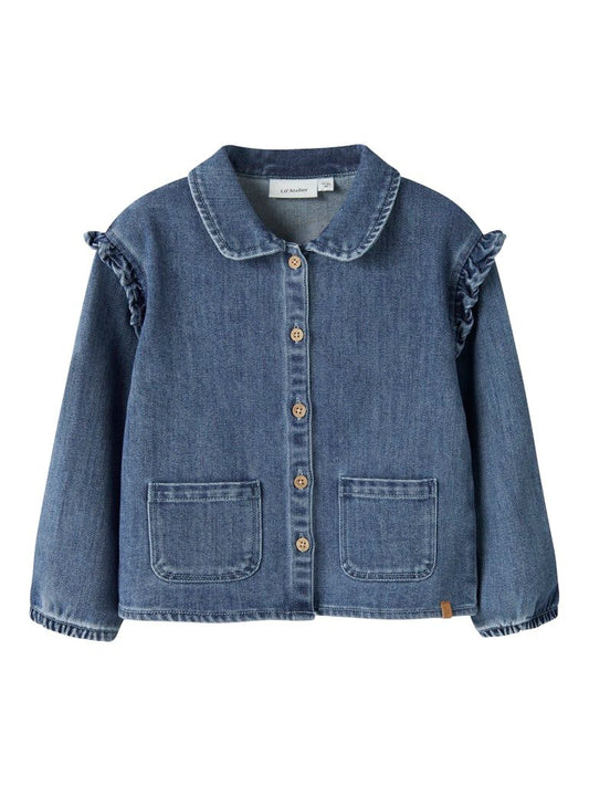 Lil' Atelier | Obello Loose Overshirt Ruches | Dark Blue Denim - 