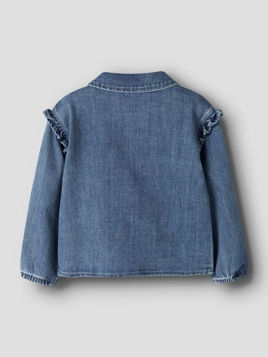 Lil' Atelier | Obello Loose Overshirt Ruches | Dark Blue Denim - 