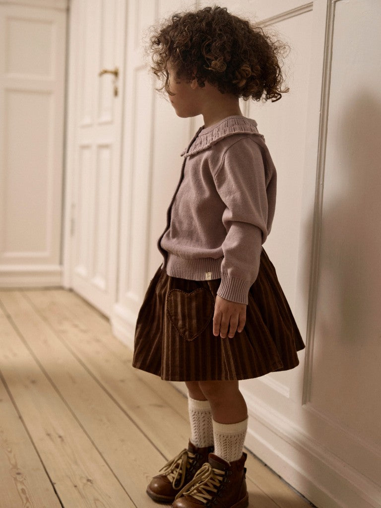 Lil' Atelier Ros ribfluwelen rok Partridge met hartvormige zakken