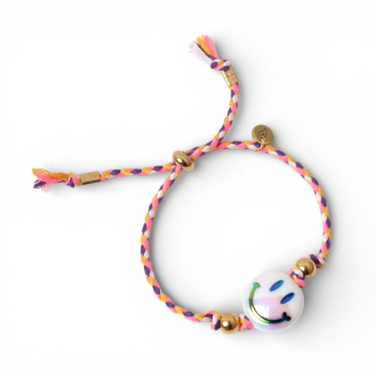 LOVEissue | Armband Happy Smiley | Wit/Roze - 