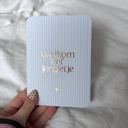 Wenskaart | Welkom lief jongetje goudfolie - 