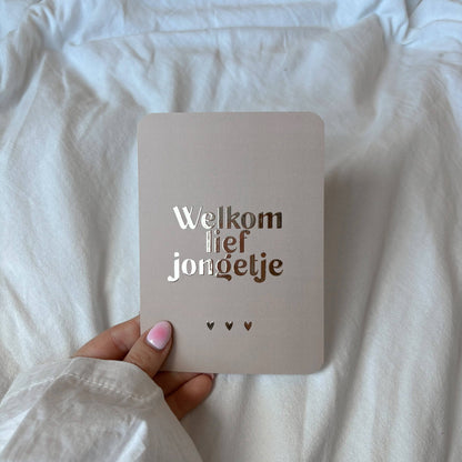 Wenskaart | Welkom lief jongetje goudfolie - 